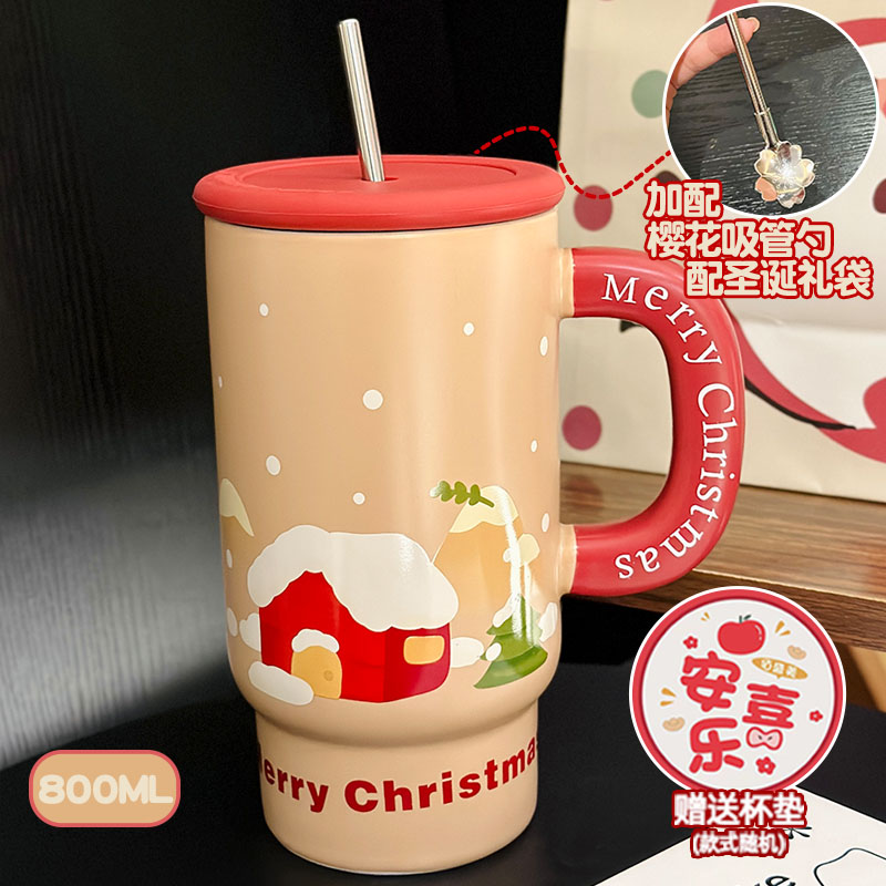 800ml Ceramic Straight Body Mug - Extra Large Capacity, Aesthetic Design, Perfect Gift for Girls and Friends, Stylish Straw Water Cup 800ml Ceramic Straight Body Mug - Extra Large Capacity, Aesthetic Design, Perfect Gift for Girls and Friends, Stylish Straw Water Cup