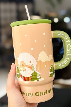 800ml Ceramic Straight Body Mug - Extra Large Capacity, Aesthetic Design, Perfect Gift for Girls and Friends, Stylish Straw Water Cup