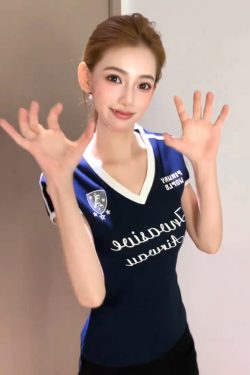 90s American Retro V-Neck Short Sleeve Women's Summer Color-Blocking Football T-Shirt Slim Fit Sports Top