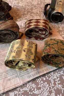 90s Retro Hong Kong Style Floral Bow Tie Shirt Accessory - Handmade Versatile Long Tie for Y2K Fashion