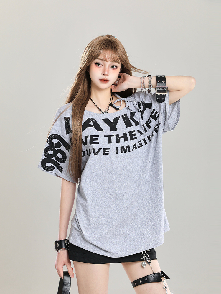 90s Retro Off-Shoulder Short Sleeve T-Shirt for Women - Summer 2025 Loose Fit Unique Casual Top 90s Retro Off-Shoulder Short Sleeve T-Shirt for Women - Summer 2025 Loose Fit Unique Casual Top