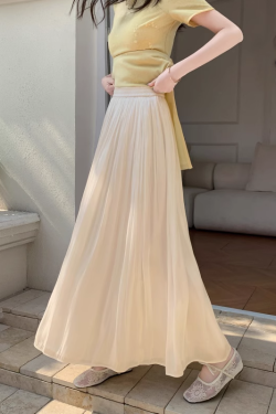 A-line Long Dress with Slip Under Qipao, Flowing Hem, Elastic Waist, Vintage Versatile Design, Slimming Fit, Perfect for Any Occasion