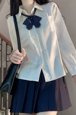 Accordion Pleated Long Sleeve & Short Sleeve JK Shirt Set - Basic Student Uniform for Women, Spring Autumn College Style