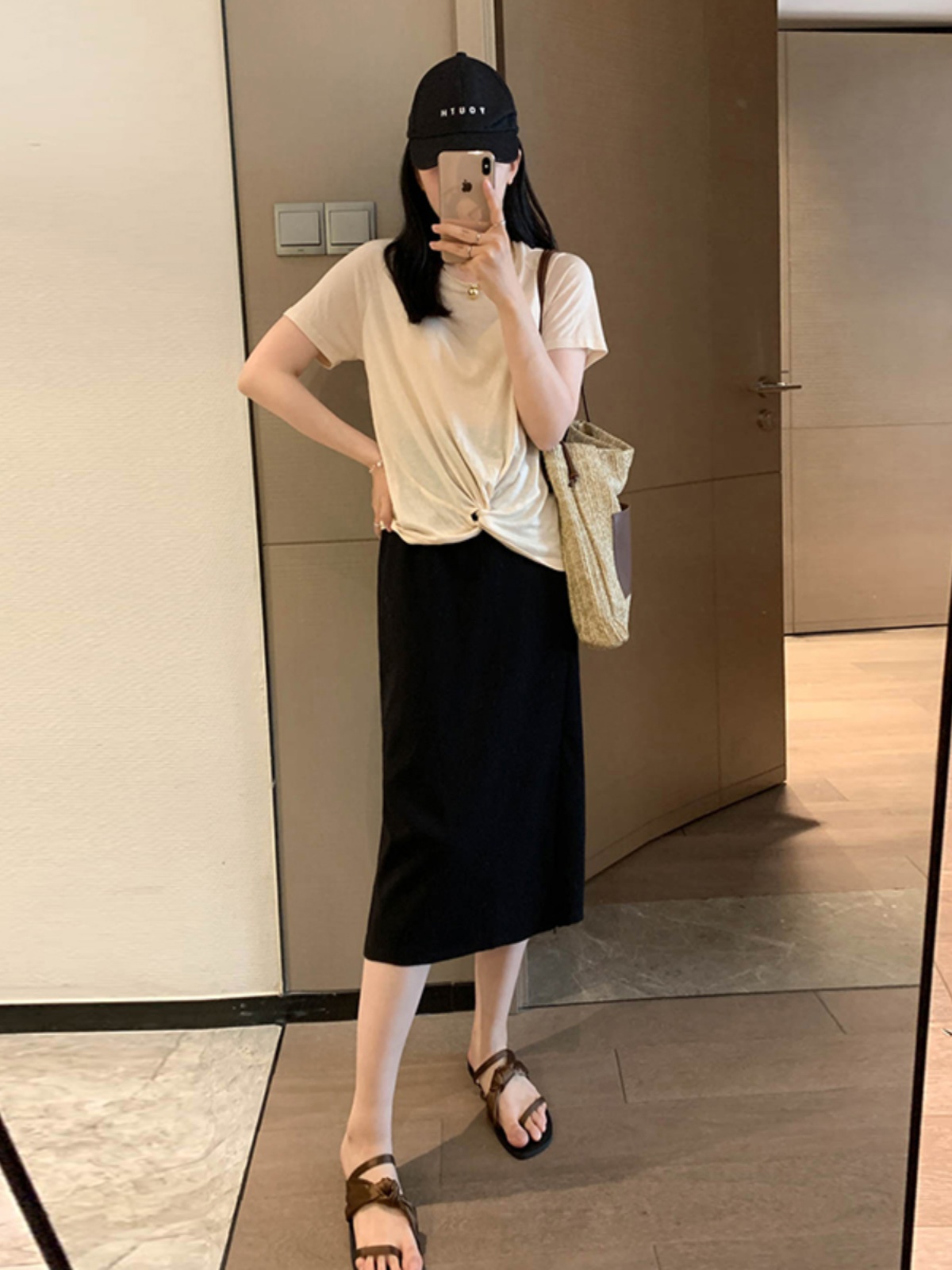 Adjustable Slit Half-Length Skirt with Elastic Back and Zipper - Mid-Length Straight H-Line Suit Skirt Adjustable Slit Half-Length Skirt with Elastic Back and Zipper - Mid-Length Straight H-Line Suit Skirt