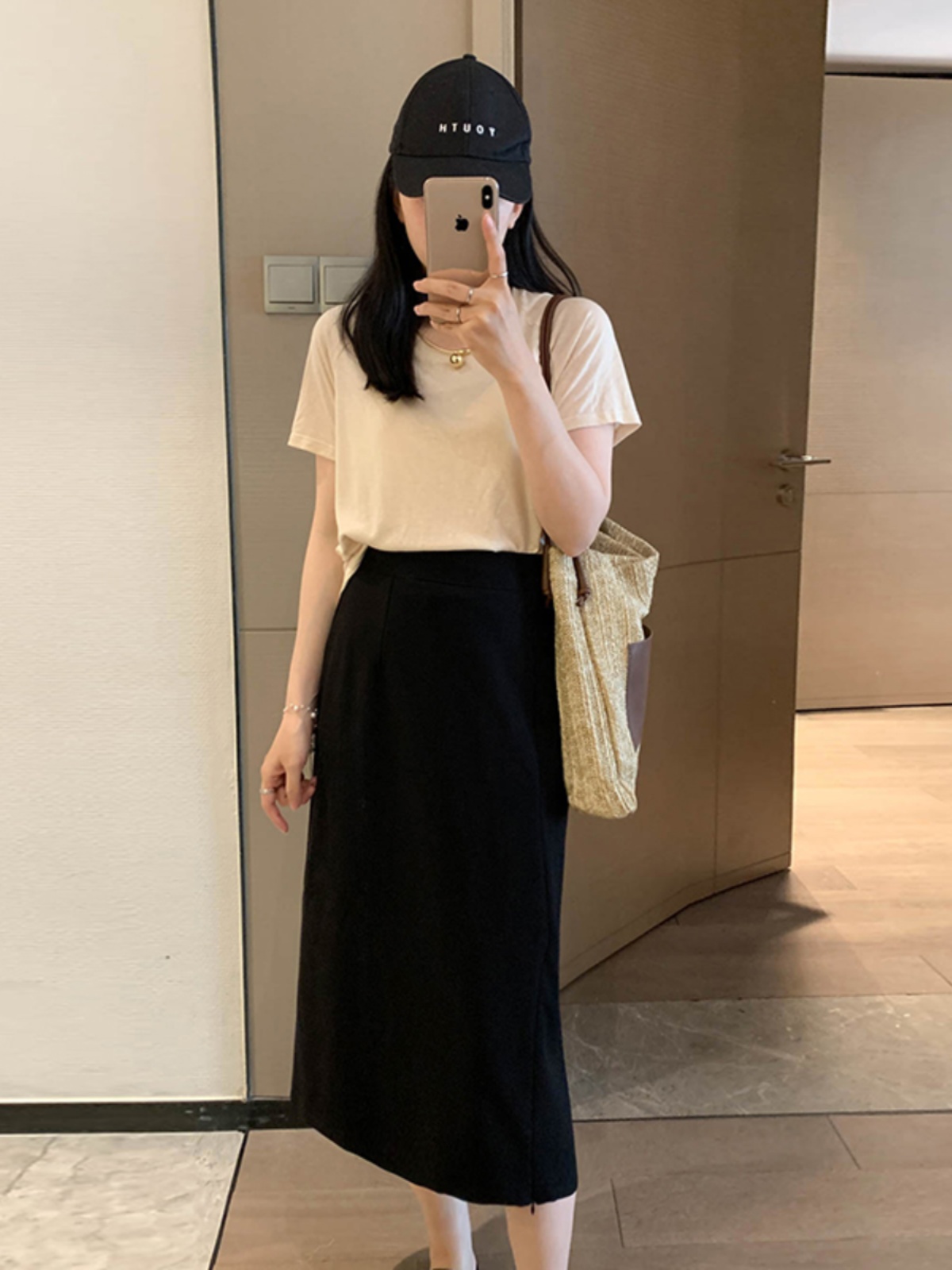 Adjustable Slit Half-Length Skirt with Elastic Back and Zipper - Mid-Length Straight H-Line Suit Skirt Adjustable Slit Half-Length Skirt with Elastic Back and Zipper - Mid-Length Straight H-Line Suit Skirt