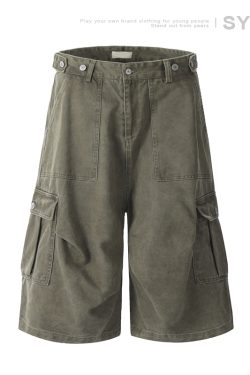 Adjustable Waistband Button Work Shorts for Men & Women - Casual Loose Fit Straight Shorts for Everyday Wear