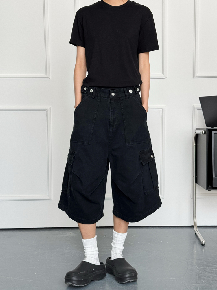 Adjustable Waistband Button Work Shorts for Men & Women - Casual Loose Fit Straight Shorts for Everyday Wear Adjustable Waistband Button Work Shorts for Men & Women - Casual Loose Fit Straight Shorts for Everyday Wear