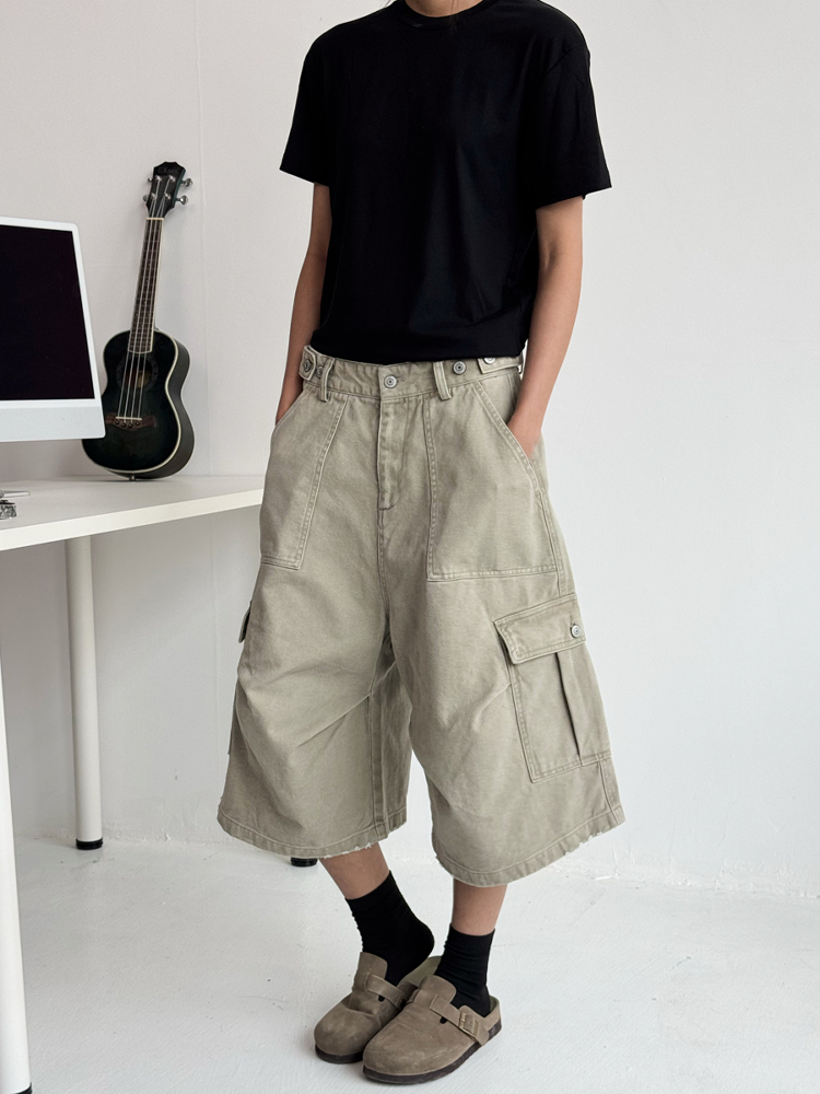 Adjustable Waistband Button Work Shorts for Men & Women - Casual Loose Fit Straight Shorts for Everyday Wear Adjustable Waistband Button Work Shorts for Men & Women - Casual Loose Fit Straight Shorts for Everyday Wear