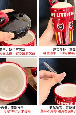 Adorable Cat Ceramic Mug with Straw, Perfect Gift for Girls, Best Friend Birthday Present, Cute Party Favor