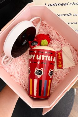 Adorable Cat Ceramic Mug with Straw, Perfect Gift for Girls, Best Friend Birthday Present, Cute Party Favor