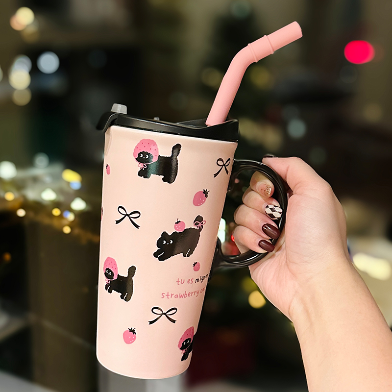 Adorable Cat Mug for Girls - 520ml Ceramic Cup with Straw, Cute Ton-Ton Design, Perfect for Everyday Use and Gifts Adorable Cat Mug for Girls - 520ml Ceramic Cup with Straw, Cute Ton-Ton Design, Perfect for Everyday Use and Gifts