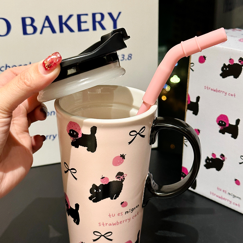 Adorable Cat Mug for Girls - 520ml Ceramic Cup with Straw, Cute Ton-Ton Design, Perfect for Everyday Use and Gifts Adorable Cat Mug for Girls - 520ml Ceramic Cup with Straw, Cute Ton-Ton Design, Perfect for Everyday Use and Gifts