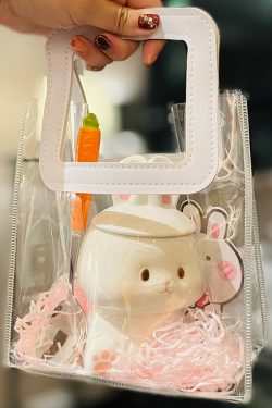 Adorable Ceramic Rabbit-Shaped Mug with Lid and Spoon - Perfect for Dorms, Water, Coffee, and Tea Lovers