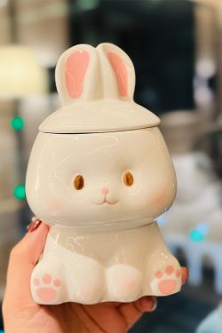 Adorable Ceramic Rabbit-Shaped Mug with Lid and Spoon - Perfect for Dorms, Water, Coffee, and Tea Lovers