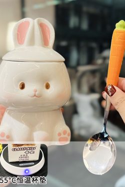 Adorable Ceramic Rabbit-Shaped Mug with Lid and Spoon - Perfect for Dorms, Water, Coffee, and Tea Lovers