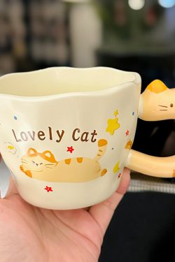 Adorable Orange Cat Girl Ceramic Drinking Cup - Cute Office Tea and Coffee Mug for Breakfast, Perfect Gift for Cat Lovers