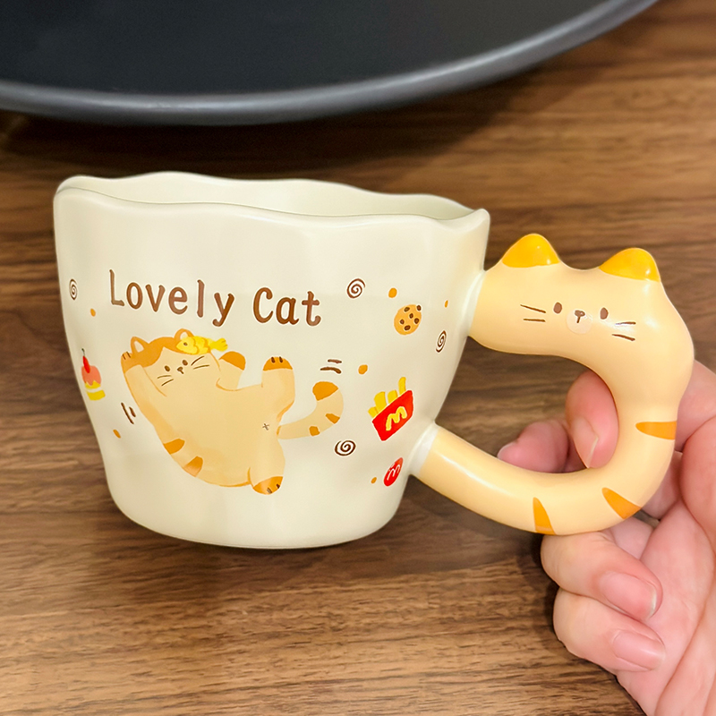 Adorable Orange Cat Girl Ceramic Drinking Cup - Cute Office Tea and Coffee Mug for Breakfast, Perfect Gift for Cat Lovers Adorable Orange Cat Girl Ceramic Drinking Cup - Cute Office Tea and Coffee Mug for Breakfast, Perfect Gift for Cat Lovers