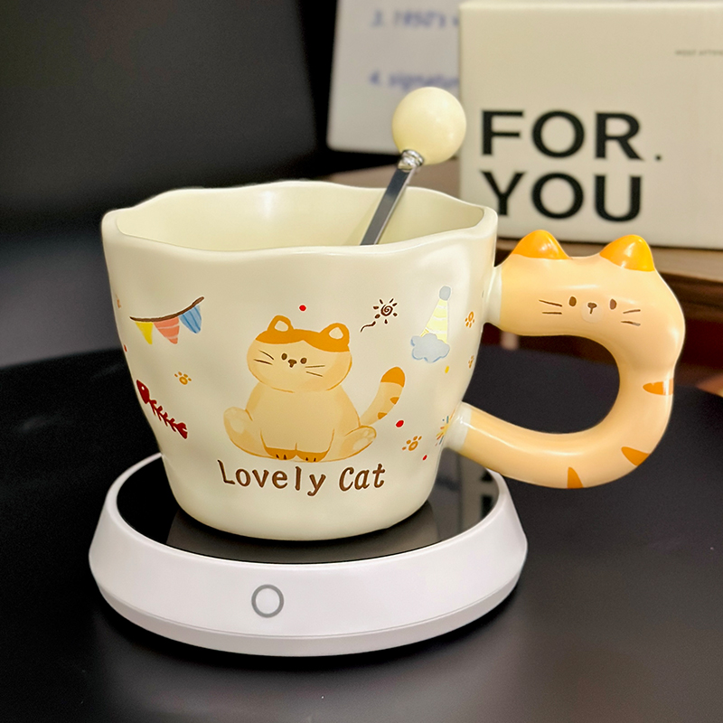 Adorable Orange Cat Girl Ceramic Drinking Cup - Cute Office Tea and Coffee Mug for Breakfast, Perfect Gift for Cat Lovers Adorable Orange Cat Girl Ceramic Drinking Cup - Cute Office Tea and Coffee Mug for Breakfast, Perfect Gift for Cat Lovers