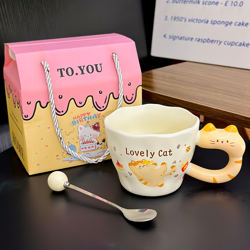 Adorable Orange Cat Girl Ceramic Drinking Cup - Cute Office Tea and Coffee Mug for Breakfast, Perfect Gift for Cat Lovers Adorable Orange Cat Girl Ceramic Drinking Cup - Cute Office Tea and Coffee Mug for Breakfast, Perfect Gift for Cat Lovers