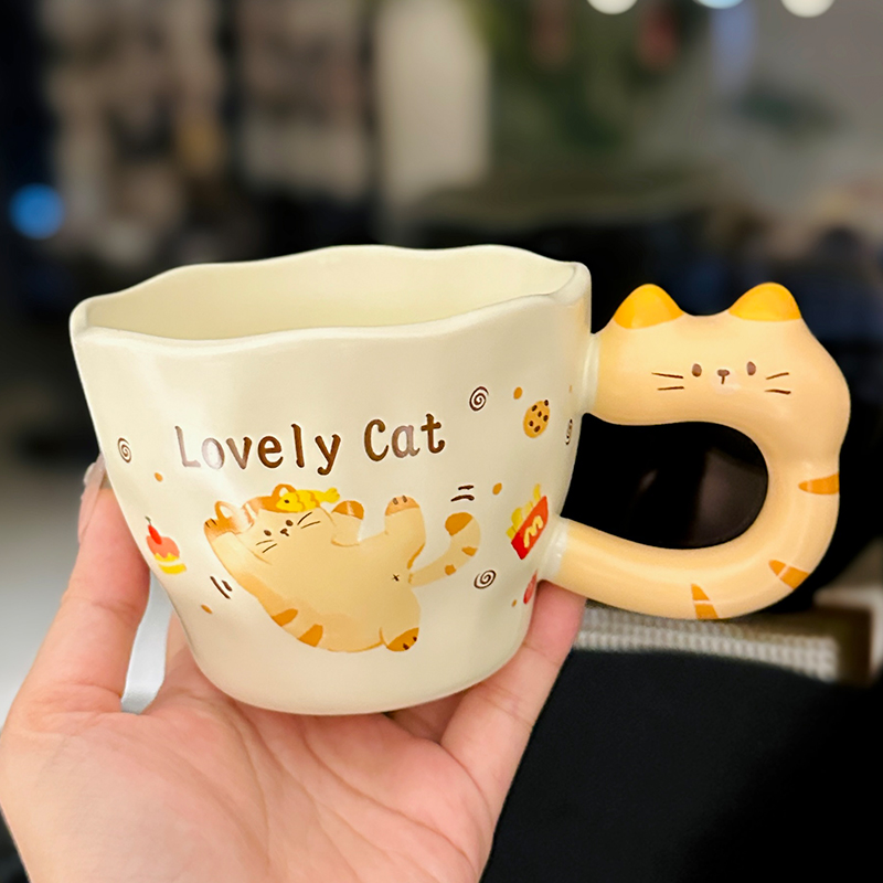 Adorable Orange Cat Girl Ceramic Drinking Cup - Cute Office Tea and Coffee Mug for Breakfast, Perfect Gift for Cat Lovers Adorable Orange Cat Girl Ceramic Drinking Cup - Cute Office Tea and Coffee Mug for Breakfast, Perfect Gift for Cat Lovers