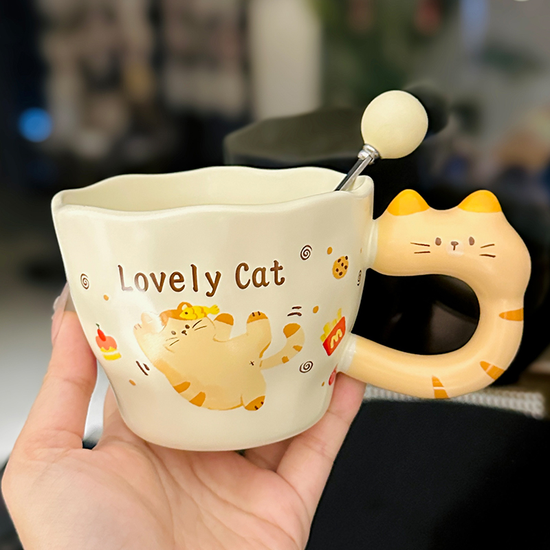 Adorable Orange Cat Girl Ceramic Drinking Cup - Cute Office Tea and Coffee Mug for Breakfast, Perfect Gift for Cat Lovers Adorable Orange Cat Girl Ceramic Drinking Cup - Cute Office Tea and Coffee Mug for Breakfast, Perfect Gift for Cat Lovers