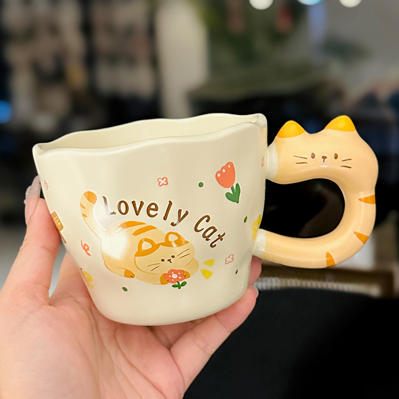 Adorable Orange Cat Girl Ceramic Drinking Cup - Cute Office Tea and Coffee Mug for Breakfast, Perfect Gift for Cat Lovers Adorable Orange Cat Girl Ceramic Drinking Cup - Cute Office Tea and Coffee Mug for Breakfast, Perfect Gift for Cat Lovers