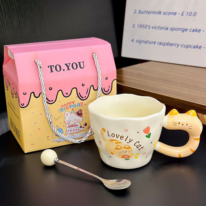 Adorable Orange Cat Girl Ceramic Drinking Cup - Cute Office Tea and Coffee Mug for Breakfast, Perfect Gift for Cat Lovers Adorable Orange Cat Girl Ceramic Drinking Cup - Cute Office Tea and Coffee Mug for Breakfast, Perfect Gift for Cat Lovers