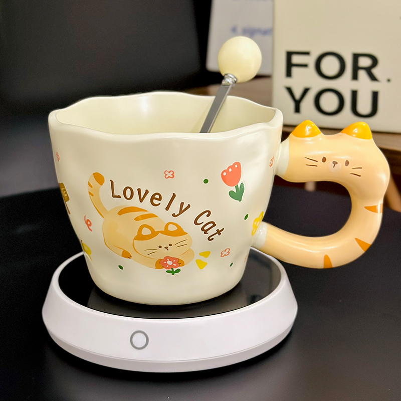 Adorable Orange Cat Girl Ceramic Drinking Cup - Cute Office Tea and Coffee Mug for Breakfast, Perfect Gift for Cat Lovers Adorable Orange Cat Girl Ceramic Drinking Cup - Cute Office Tea and Coffee Mug for Breakfast, Perfect Gift for Cat Lovers