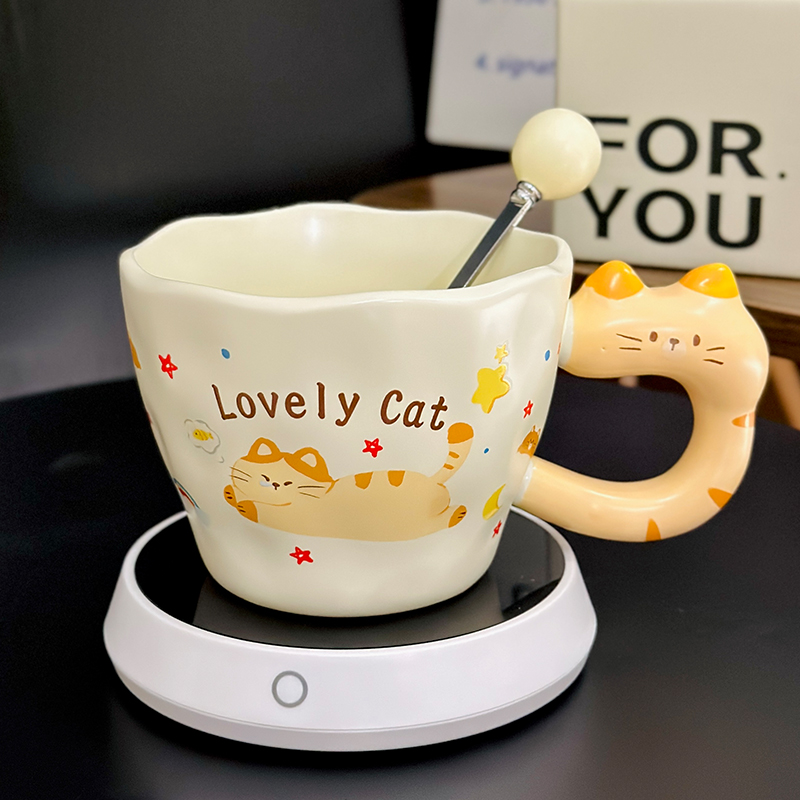 Adorable Orange Cat Girl Ceramic Drinking Cup - Cute Office Tea and Coffee Mug for Breakfast, Perfect Gift for Cat Lovers Adorable Orange Cat Girl Ceramic Drinking Cup - Cute Office Tea and Coffee Mug for Breakfast, Perfect Gift for Cat Lovers