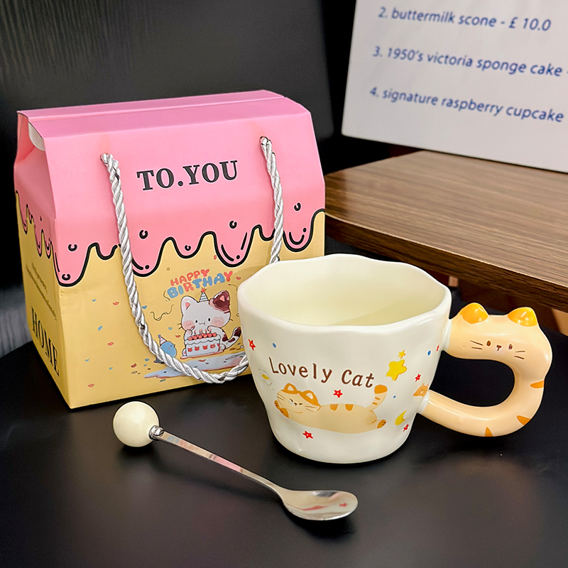 Adorable Orange Cat Girl Ceramic Drinking Cup - Cute Office Tea and Coffee Mug for Breakfast, Perfect Gift for Cat Lovers Adorable Orange Cat Girl Ceramic Drinking Cup - Cute Office Tea and Coffee Mug for Breakfast, Perfect Gift for Cat Lovers