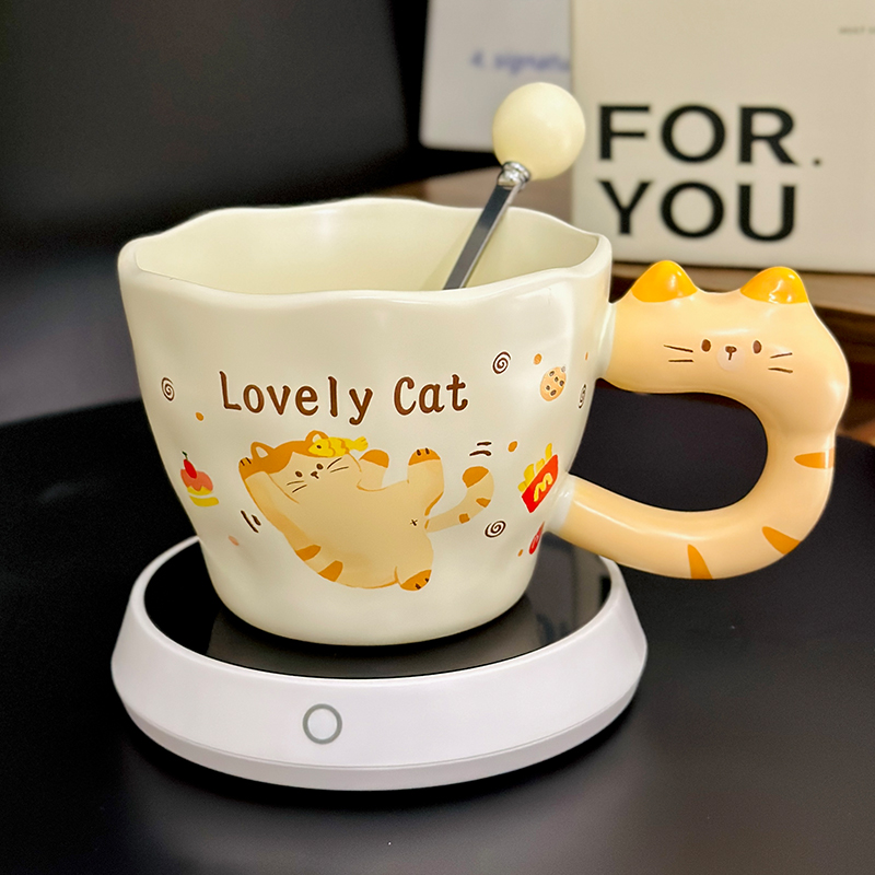 Adorable Orange Cat Girl Ceramic Drinking Cup - Cute Office Tea and Coffee Mug for Breakfast, Perfect Gift for Cat Lovers Adorable Orange Cat Girl Ceramic Drinking Cup - Cute Office Tea and Coffee Mug for Breakfast, Perfect Gift for Cat Lovers