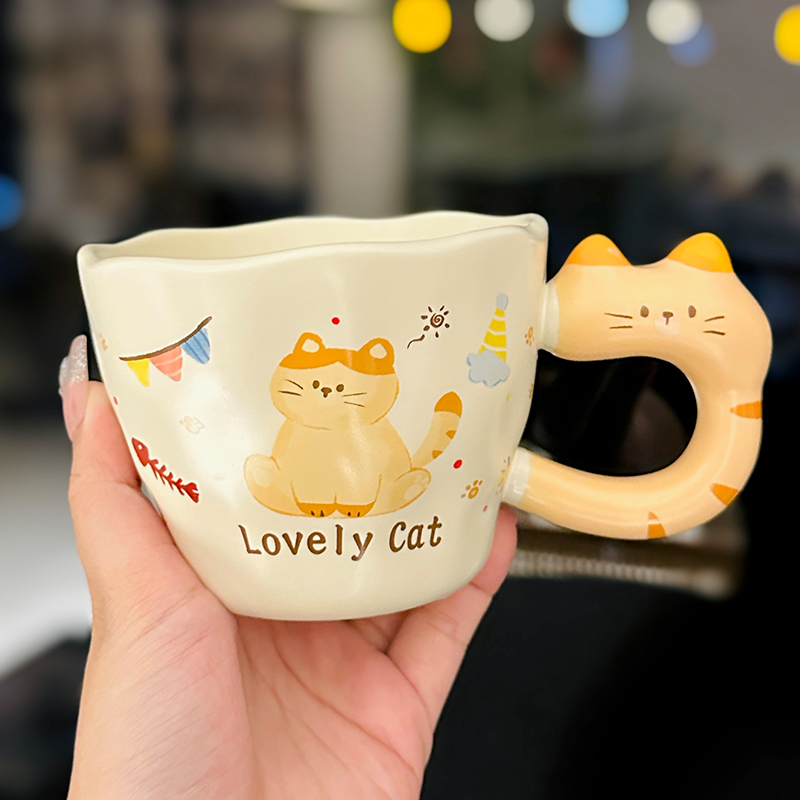 Adorable Orange Cat Girl Ceramic Drinking Cup - Cute Office Tea and Coffee Mug for Breakfast, Perfect Gift for Cat Lovers Adorable Orange Cat Girl Ceramic Drinking Cup - Cute Office Tea and Coffee Mug for Breakfast, Perfect Gift for Cat Lovers
