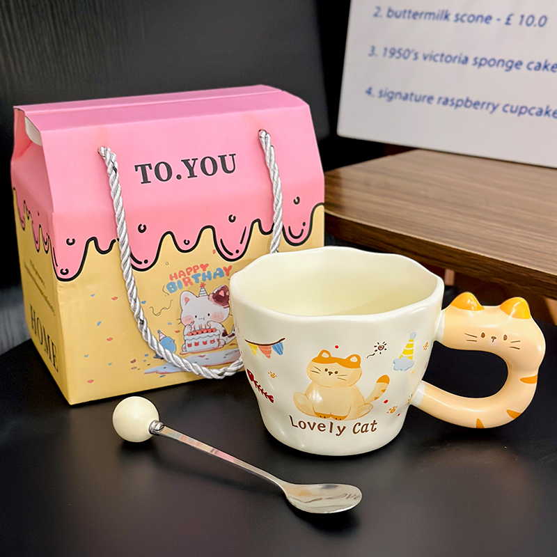 Adorable Orange Cat Girl Ceramic Drinking Cup - Cute Office Tea and Coffee Mug for Breakfast, Perfect Gift for Cat Lovers Adorable Orange Cat Girl Ceramic Drinking Cup - Cute Office Tea and Coffee Mug for Breakfast, Perfect Gift for Cat Lovers