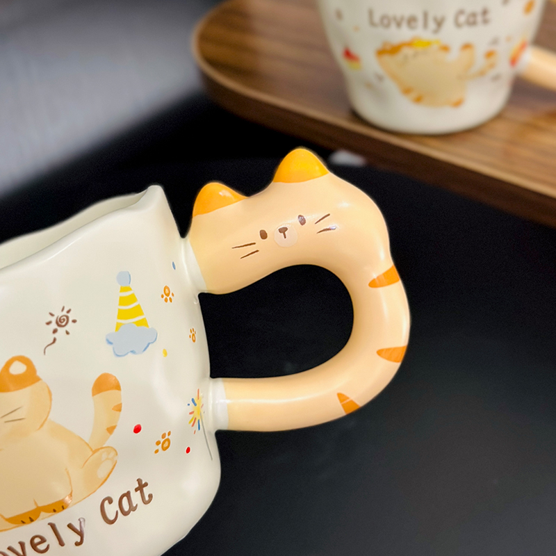 Adorable Orange Cat Girl Ceramic Drinking Cup - Cute Office Tea and Coffee Mug for Breakfast, Perfect Gift for Cat Lovers Adorable Orange Cat Girl Ceramic Drinking Cup - Cute Office Tea and Coffee Mug for Breakfast, Perfect Gift for Cat Lovers