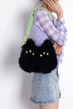 Adorable Plush Little Black Cat Crossbody Bag - Soft Autumn Collection, Cute Student Shoulder Bag for Niche Style Lovers
