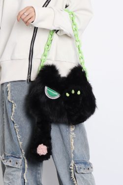 Adorable Plush Little Black Cat Crossbody Bag - Soft Autumn Collection, Cute Student Shoulder Bag for Niche Style Lovers