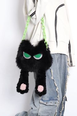 Adorable Plush Little Black Cat Crossbody Bag - Soft Autumn Collection, Cute Student Shoulder Bag for Niche Style Lovers