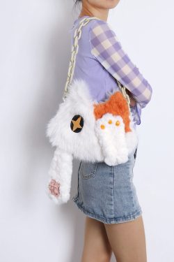 Adorable Plush Orange Cat Crossbody Bag for Women - Soft Face-Covering Shoulder Bag, 2024 Autumn Niche Style