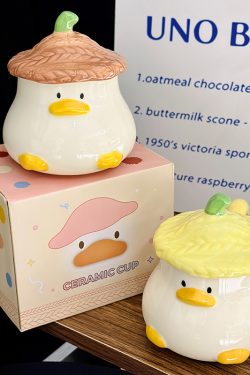 Adorable Yellow Duck Ceramic Mug with Lid – Cute Fun Water Cup for Girls, Perfect Gift for Animal Lovers and Home Decor