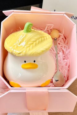 Adorable Yellow Duck Ceramic Mug with Lid – Cute Fun Water Cup for Girls, Perfect Gift for Animal Lovers and Home Decor