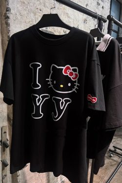 Age-Reducing Cute Kitty Print Heavyweight Cotton Short Sleeve T-Shirt - Irresistible Korean Niche Design