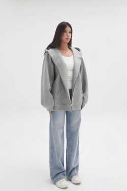 Air Layer Profile Loose Hooded Zip-Up Sweatshirt Jacket for Casual Y2K Style