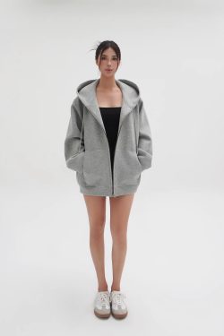 Air Layer Profile Loose Hooded Zip-Up Sweatshirt Jacket for Casual Y2K Style