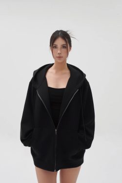 Air Layer Profile Loose Hooded Zip-Up Sweatshirt Jacket for Casual Y2K Style