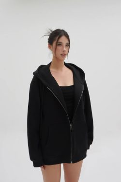 Air Layer Profile Loose Hooded Zip-Up Sweatshirt Jacket for Casual Y2K Style