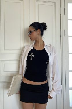 Airy White Shirt and Black Mini Low-Waist Skirt Set - Stylish Girl Outfit, Y2K Fashion, Trendy Summer Look