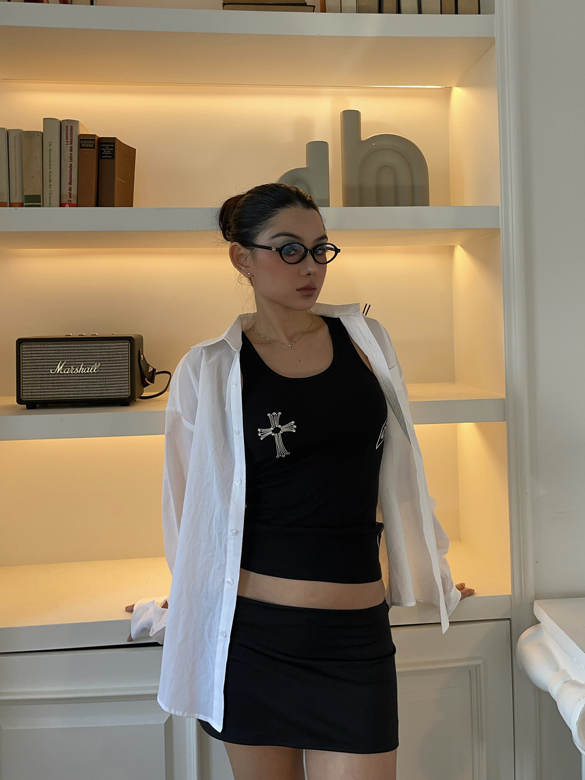 Airy White Shirt and Black Mini Low-Waist Skirt Set - Stylish Girl Outfit, Y2K Fashion, Trendy Summer Look Airy White Shirt and Black Mini Low-Waist Skirt Set - Stylish Girl Outfit, Y2K Fashion, Trendy Summer Look