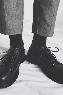 All-Black Men's Leather Shoes - Harajuku Style Thick-Soled Japanese Retro Round-Toe Casual Trendy Footwear