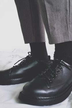 All-Black Men's Leather Shoes - Harajuku Style Thick-Soled Japanese Retro Round-Toe Casual Trendy Footwear