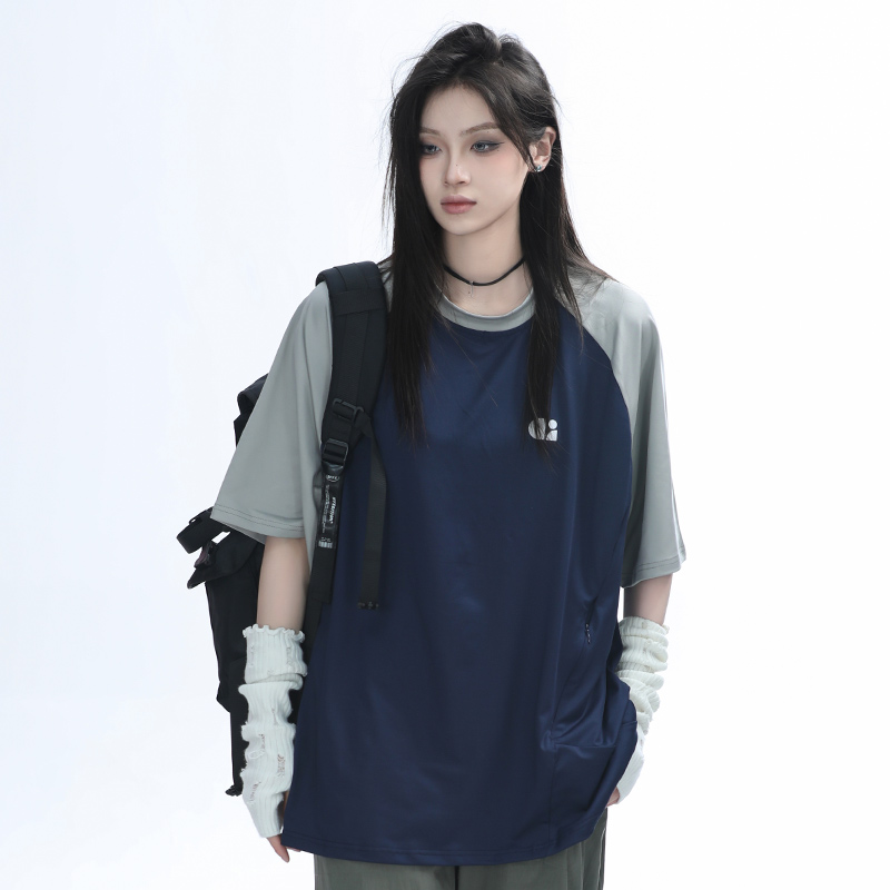 American Quick-Dry Oversized Women's Sports T-Shirt, Loose-Fitting Raglan Half-Sleeve for Summer, Casual Outdoor Style American Quick-Dry Oversized Women's Sports T-Shirt, Loose-Fitting Raglan Half-Sleeve for Summer, Casual Outdoor Style